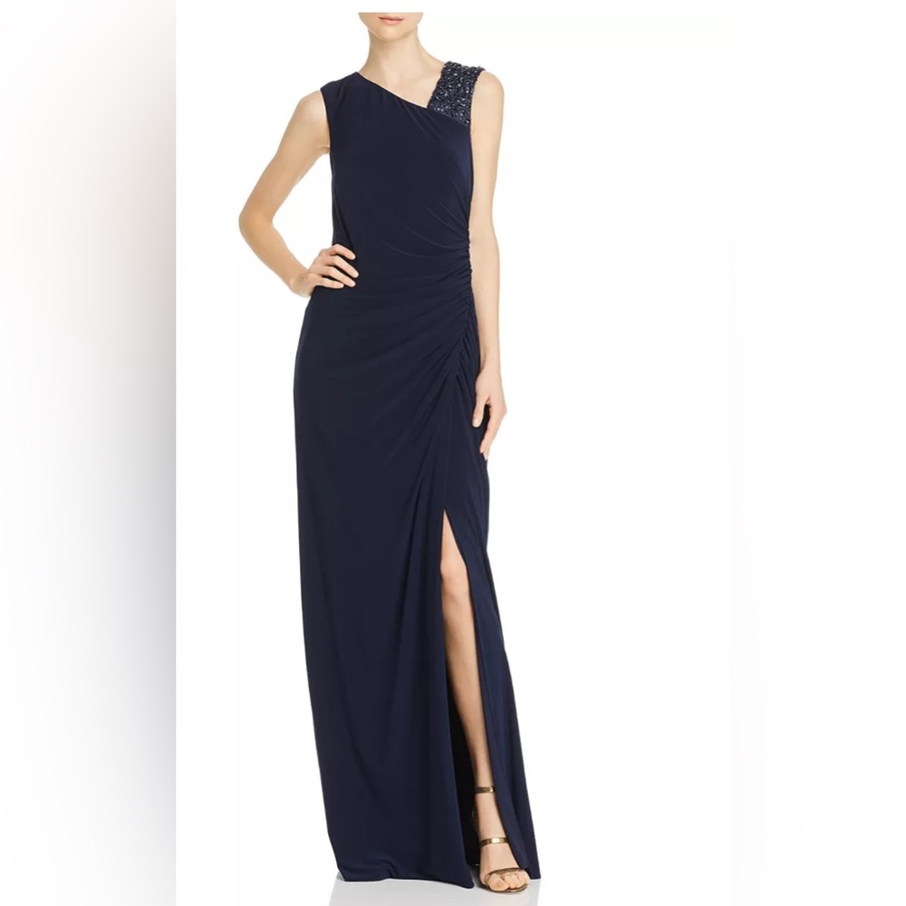 Adrianna Papell One Shoulder Navy Dress